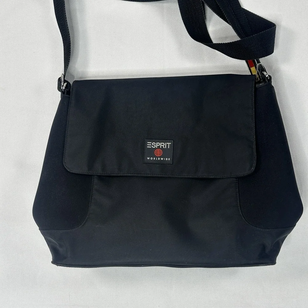 Vintage Esprit Neoprene Black Messenger Bag Y2K Adjustable Strap Crossbody